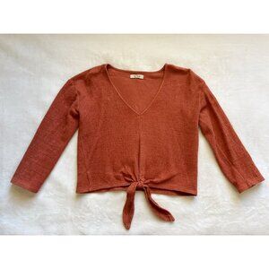 Madewell Texture & Thread Long-Sleeve Tie-Front Top in Orange Rust | Size XXS